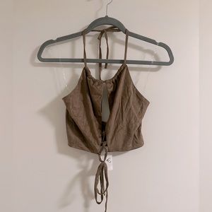 Mocha Halter Crop Top Faux Suede